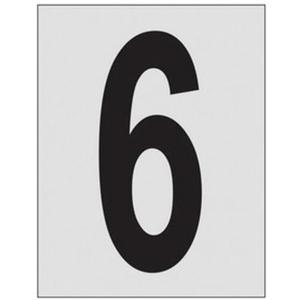 Reflective Individual Number and Letter Labels - 6, Black on Silver, 1"