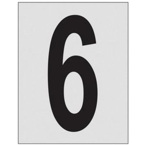 Reflective Individual Number and Letter Labels - 6, Black on Silver, 1"