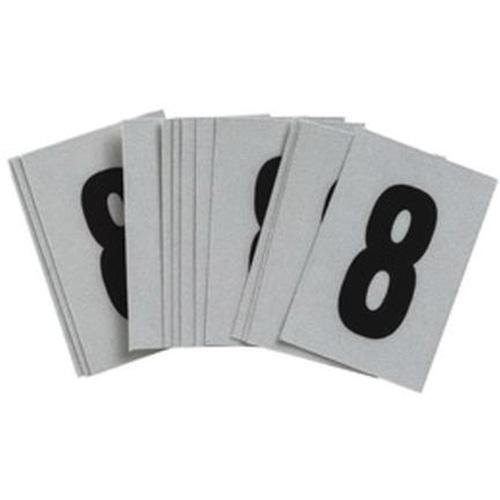 Reflective Individual Number and Letter Labels - 8, Black on Silver, 1"