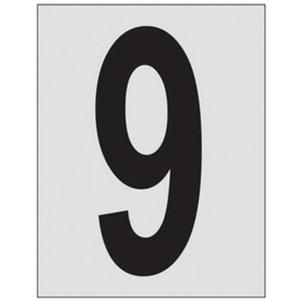 Reflective Individual Number and Letter Labels - 9, Black on Silver, 1"