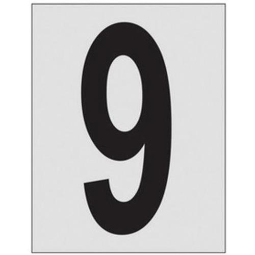Reflective Individual Number and Letter Labels - 9, Black on Silver, 1"