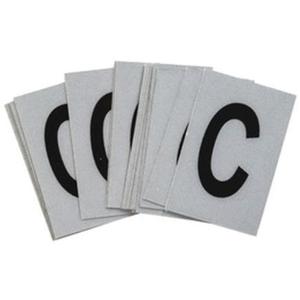 Reflective Individual Number and Letter Labels - C, Black on Silver, 1"
