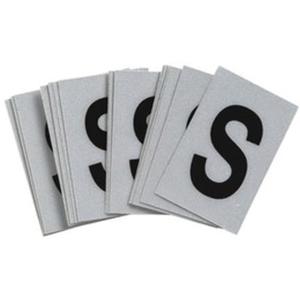 Reflective Individual Number & Letter Labels - S, Black on Silver, 1"