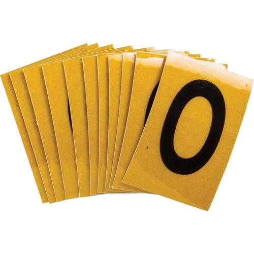 Reflective Individual Number and Letter Labels - 0, Black on Yellow, 1"