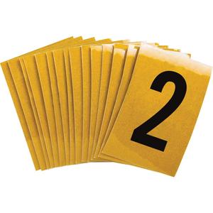 Reflective Individual Number and Letter Labels - 2, Black on Yellow, 1"