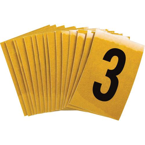 Reflective Individual Number and Letter Labels - 3, Black on Yellow, 1"