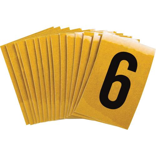 Reflective Individual Number and Letter Labels - 6, Black on Yellow, 1"
