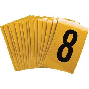 Reflective Individual Number and Letter Labels - 8, Black on Yellow, 1"