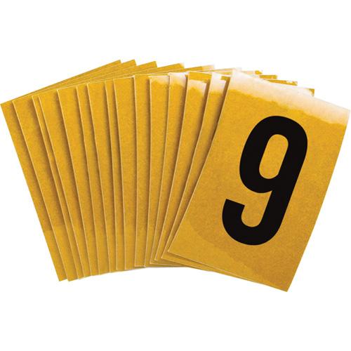 Reflective Individual Number and Letter Labels - 9, Black on Yellow, 1"