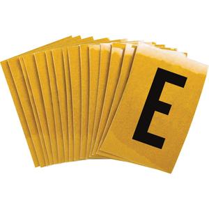 Reflective Individual Number and Letter Labels - E, Black on Yellow, 1"