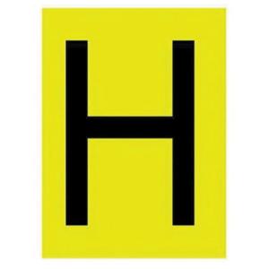 Reflective Individual Number and Letter Labels - H, Black on Yellow, 1"