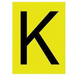 Reflective Individual Number and Letter Labels - K, Black on Yellow, 1"
