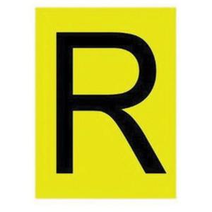 Reflective Individual Number & Letter Labels - R, Black on Yellow, 1"