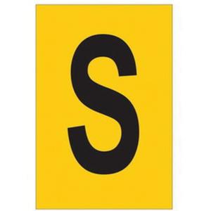 Reflective Individual Number & Letter Labels - S, Black on Yellow, 1"