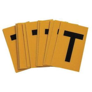 Reflective Individual Number & Letter Labels - T, Black on Yellow, 1"