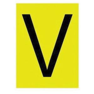 Reflective Individual Number & Letter Labels - V, Black on Yellow, 1"