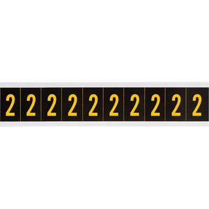 Individual Number and Letter Labels - 2, Yellow on Black, 1", 10