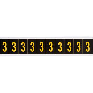 Individual Number and Letter Labels - 3, Black on Yellow, 1", 10