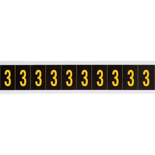 Individual Number and Letter Labels - 3, Yellow on Black, 2", 10
