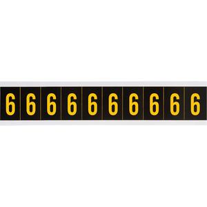 Individual Number and Letter Labels - 6, Yellow on Black, 2", 10