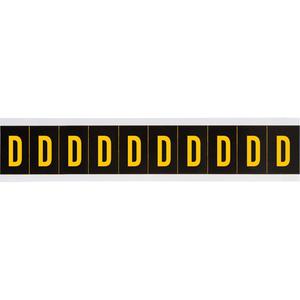 Individual Number and Letter Labels - D, Yellow on Black, 2", 10