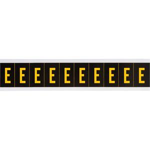 Individual Number and Letter Labels - E, Yellow on Black, 2", 10