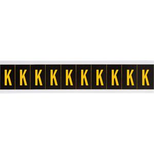 Individual Number and Letter Labels - K, Yellow on Black, 2", 10