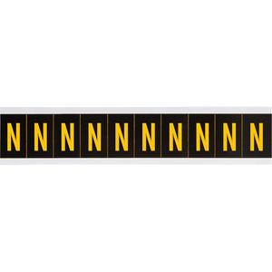 Individual Number & Letter Labels - N, Yellow on Black, 2", 10