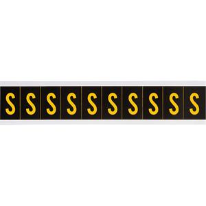 Individual Number & Letter Labels - S, Yellow on Black, 2", 10