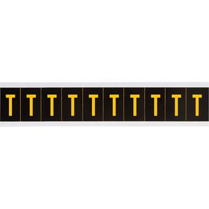 Individual Number & Letter Labels - T, Yellow on Black, 2", 10