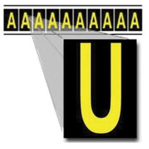 Individual Number & Letter Labels - U, Yellow on Black, 2", 10