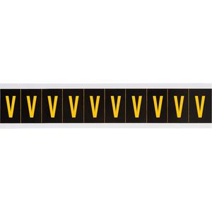 Individual Number & Letter Labels - V, Yellow on Black, 2", 10