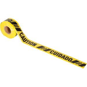 Reinforced Barricade Tape - 3 mils, 500', 3", Yellow, Bilingual, Caution / Cuidado