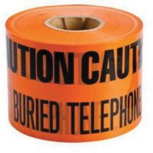 "Buried Telephone Line" Identoline® Underground Warning Tape - Black on Orange, 6", 1000', Roll, Caution Buried Telephone Line Below