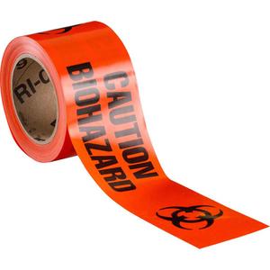 Barricade Tape - 3 mils, 200', 3", Black on Orange, English, Caution Biohazard