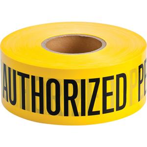 Barricade Tape - 2 mils, 1000', 3", Black on Yellow, English, HEAVY-DUTY, Authorized Personnel Only, Legend is on 2 lines