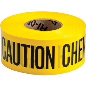 Barricade Tape - 3 mils, 200', 3", Black on Yellow, English, Caution Chemical Hazard