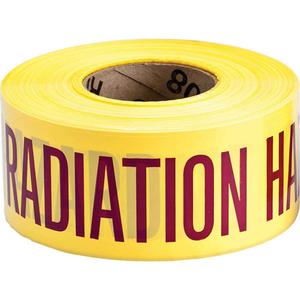 Barricade Tape - 3 mils, 200', 3", Magenta on Yellow, English, Caution Radiation Hazard