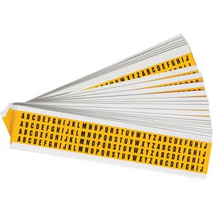 Individual Number and Letter Labels Set - A/B/C/D/E/F/G/H/I/J/K/L/M/N/O/P/Q/R/S/T/U/V/W/X/Y/Z, Black on Yellow, 1/4"