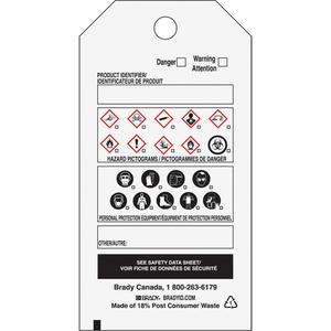 OTS WHMIS Self-Laminating Tag - Vinyl, Sheet, 5", 3-3/4"