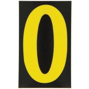 Reflective Individual Number and Letter Labels - 0, Yellow on Black, 2-1/2"