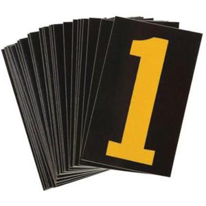 Reflective Individual Number and Letter Labels - 1, Yellow on Black, 2-1/2"