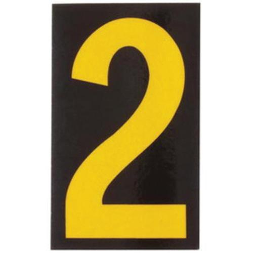 Reflective Individual Number and Letter Labels - 2, Yellow on Black, 2-1/2"
