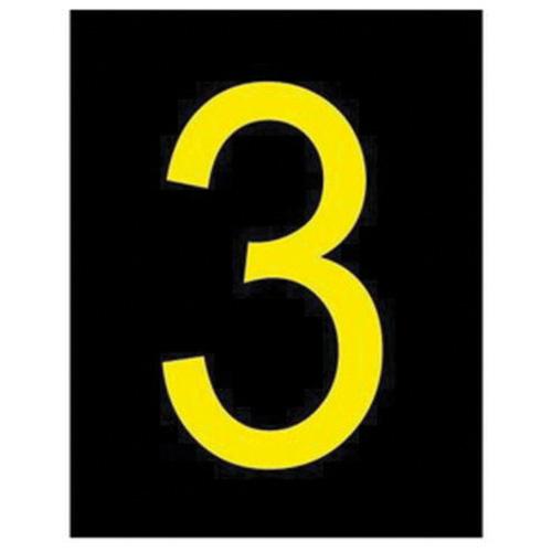 Reflective Individual Number and Letter Labels - 3, Yellow on Black, 2-1/2"
