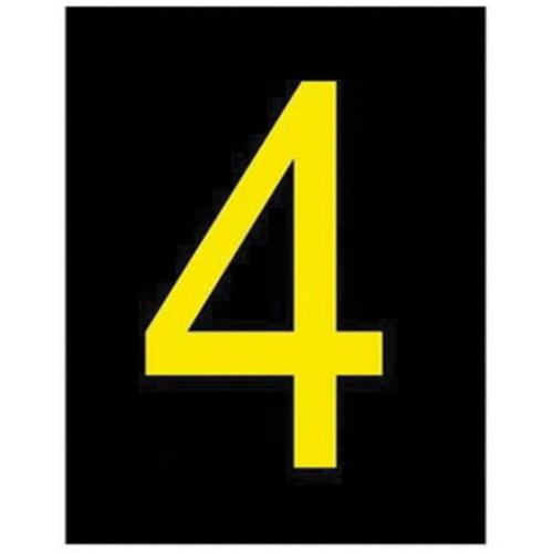 Reflective Individual Number and Letter Labels - 4, Yellow on Black, 2-1/2"