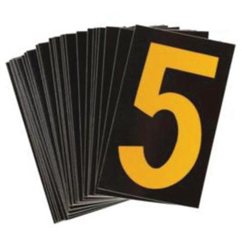 Reflective Individual Number and Letter Labels - 5, Yellow on Black, 2-1/2"