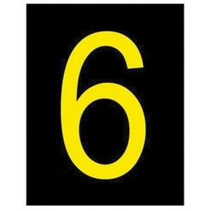 Reflective Individual Number and Letter Labels - 6, Yellow on Black, 2-1/2"