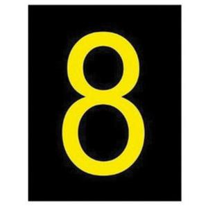 Reflective Individual Number and Letter Labels - 8, Yellow on Black, 2-1/2"