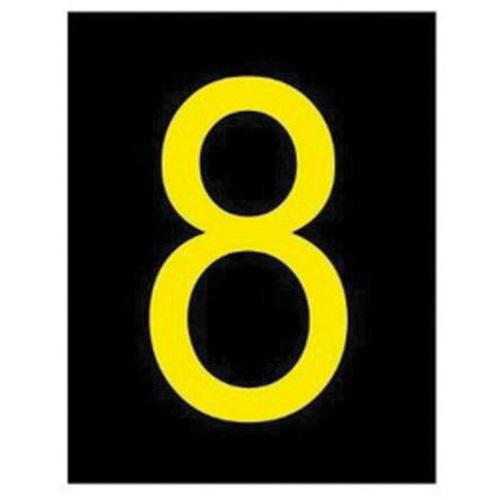 Reflective Individual Number and Letter Labels - 8, Yellow on Black, 2-1/2"