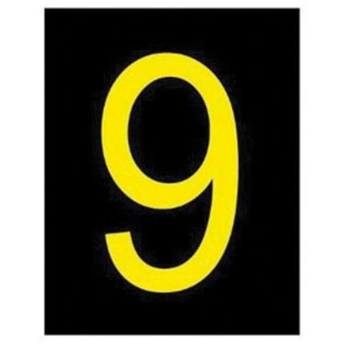 Reflective Individual Number and Letter Labels - 9, Yellow on Black, 2-1/2"